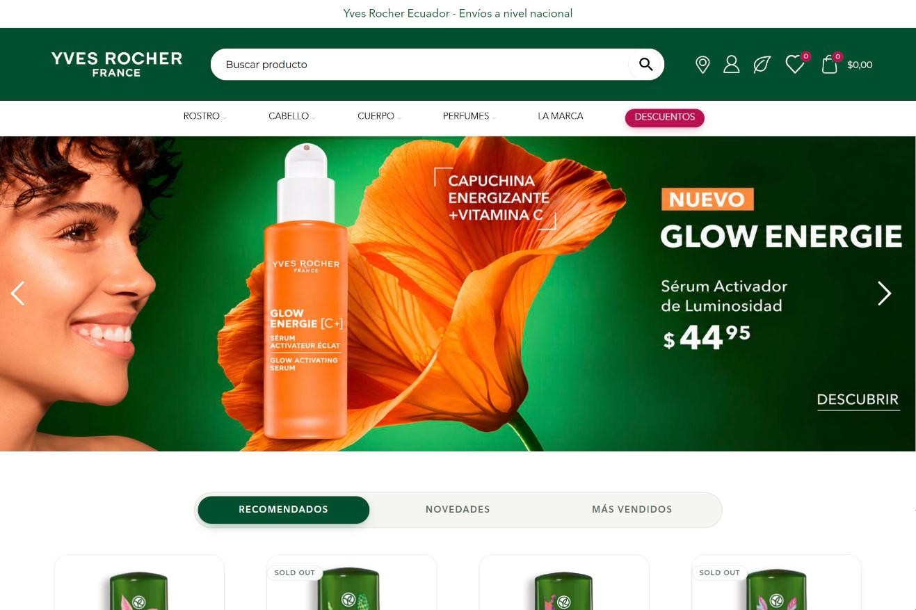 Sitio web de Yves Rocher Ecuador diseñado por Iguana Web